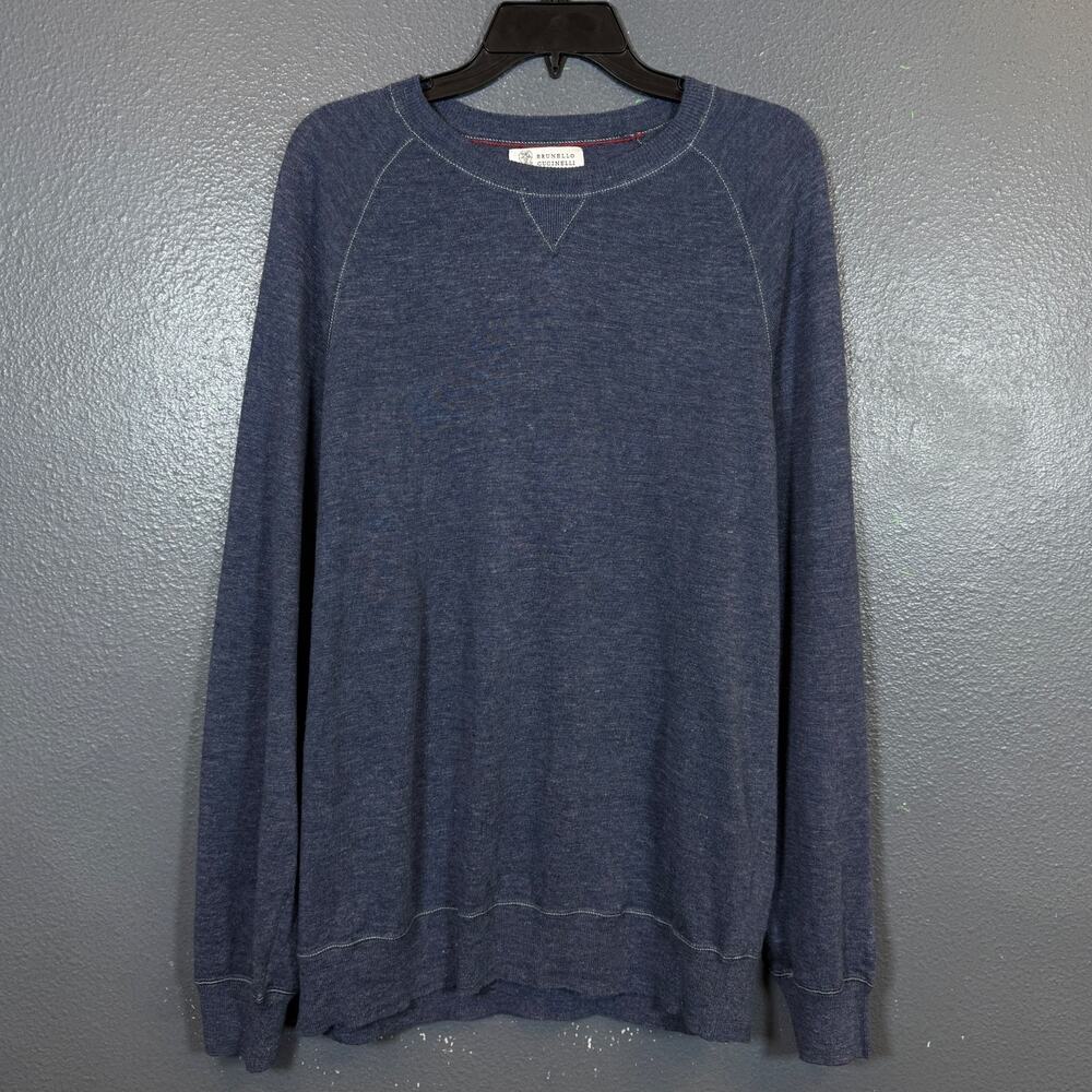 Brunello Cucinelli 52 men’s blue linen/cotton blend sweatshirt sweater slim fit